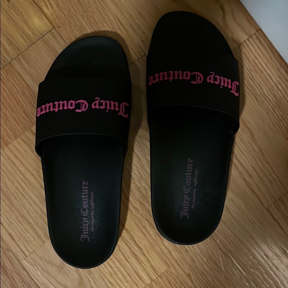 Juicy Couture Black Slides with Pink Logo